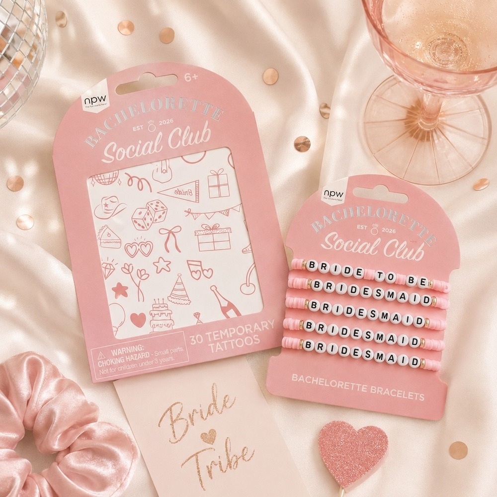 NPW Bachelorette Social Club 5pk Bracelets and 30ct Temporary Tattoos Pink Set